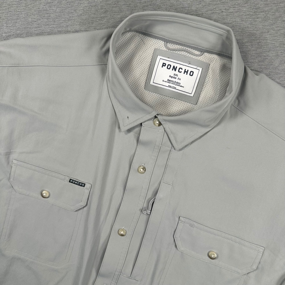 Poncho Outdoors Shirt Mens XXL Gray Magnetic Button Performance Fishing Vented